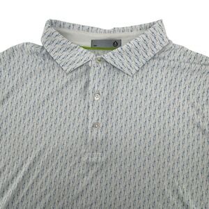 tasc Performance Golf Polo Shirt Men XL White Blue Bamboo Lightning Bolt S/S